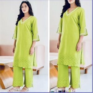 Ethnic! Parrot green Palazzo cord set! L 40